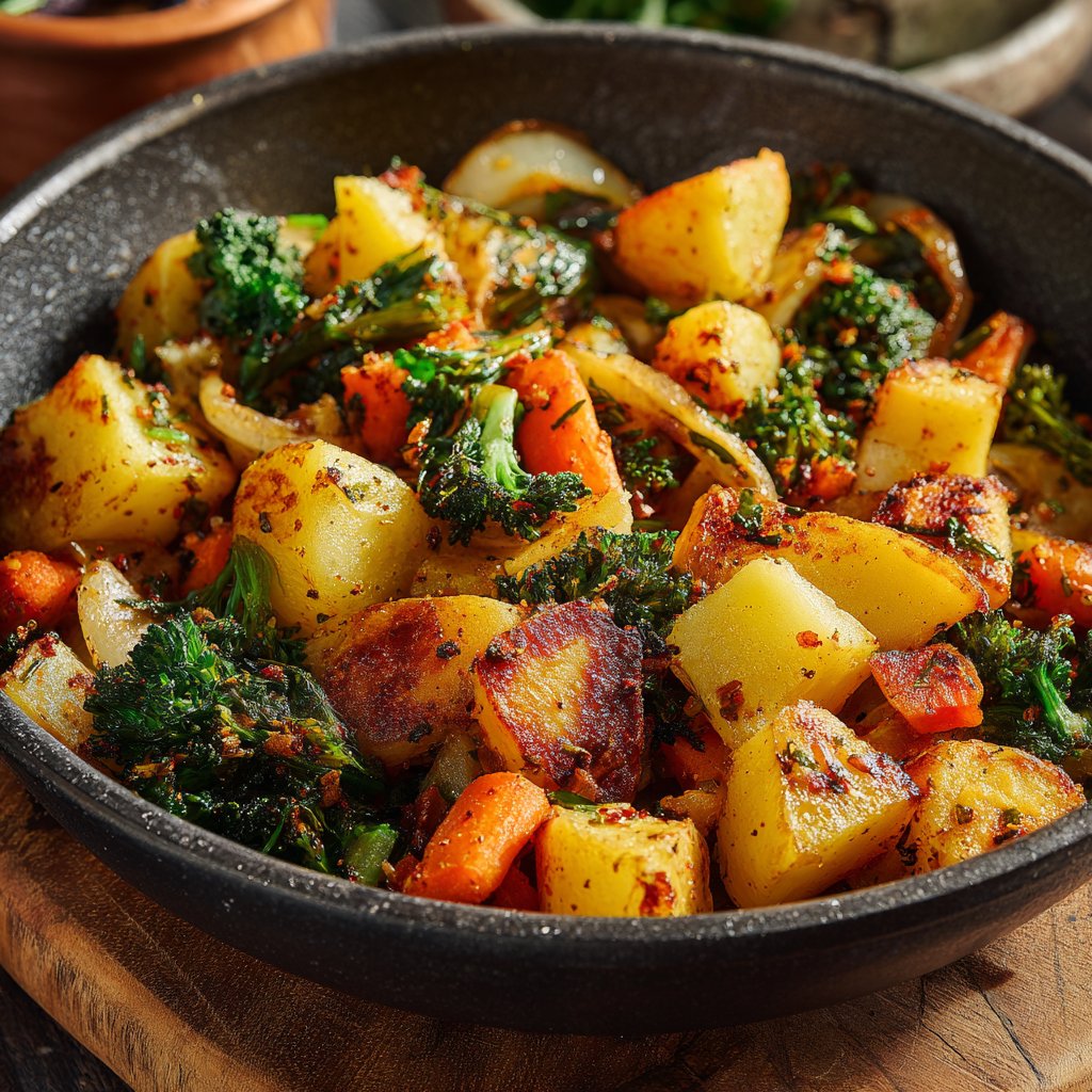 Mittagessen mit Kartoffel-Gemüse-Pfanne