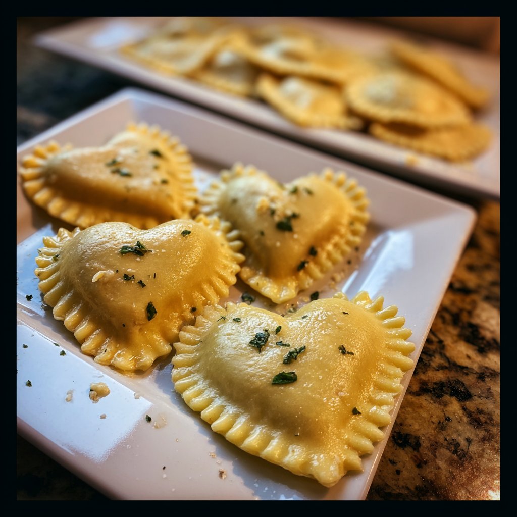 Herzförmige Ravioli mit Ricottafüllung