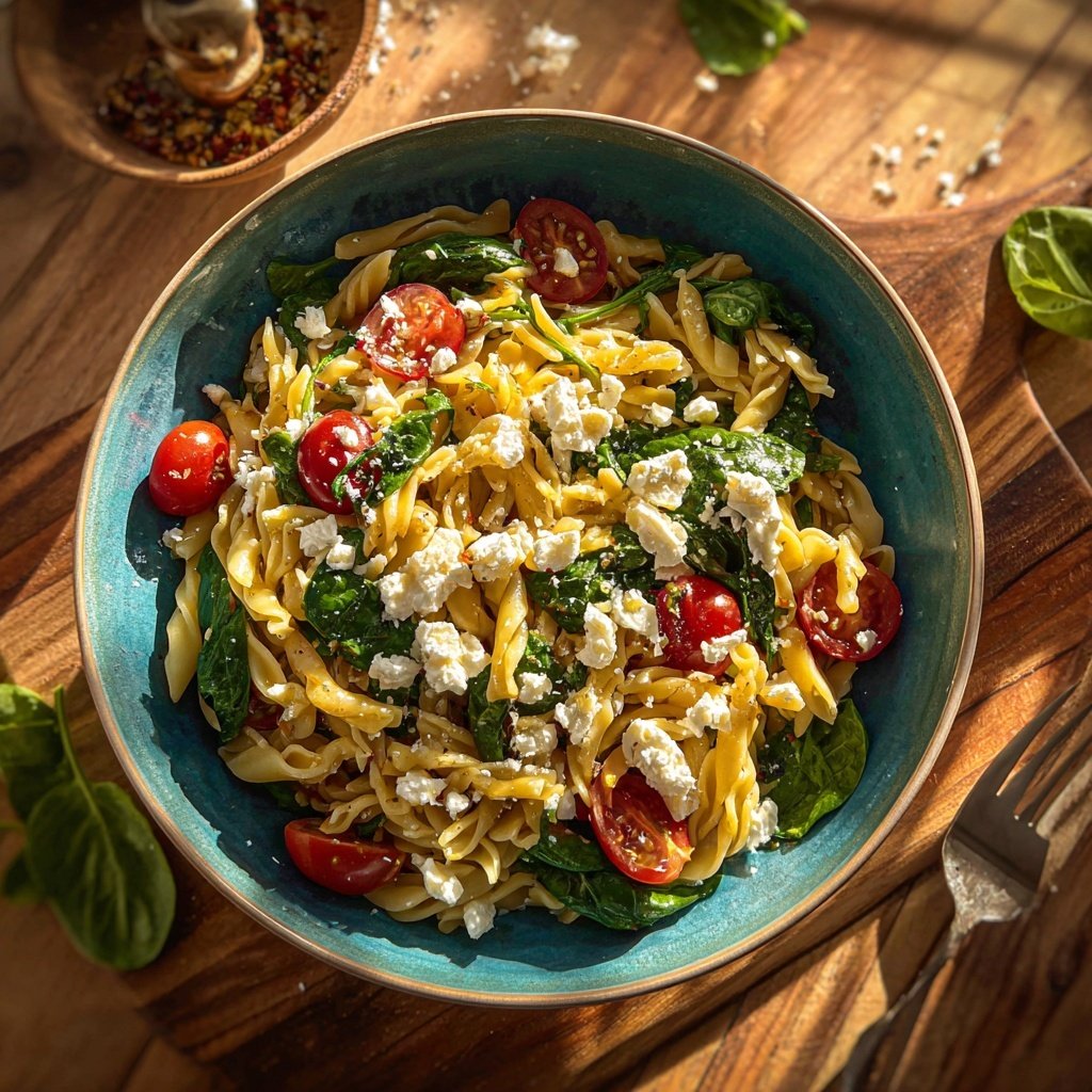 Mediterraner Nudelsalat Mit Spinat