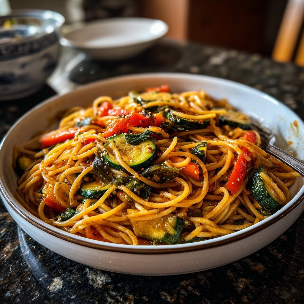 Abendessen mit Pasta und Gemüse