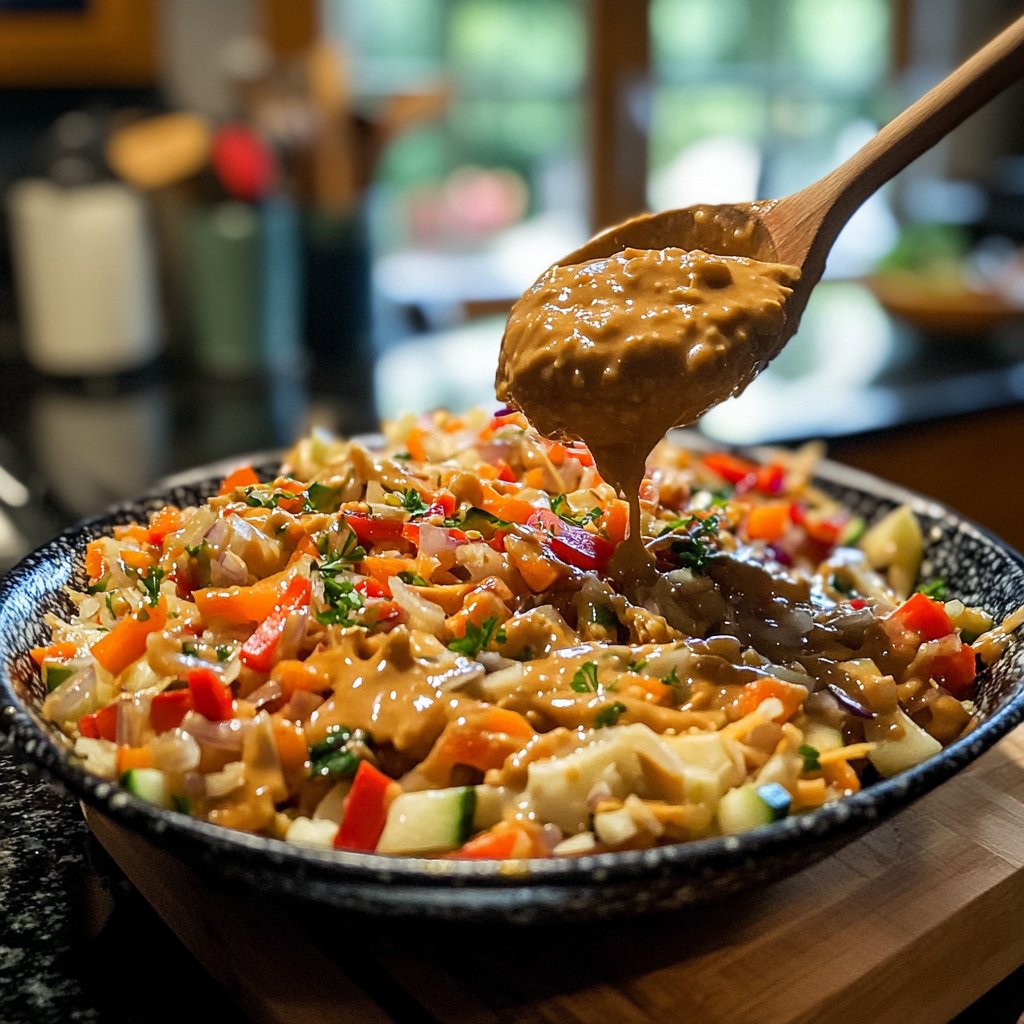 Gemüsepfanne mit Erdnusssauce