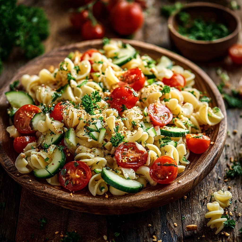 Mediterraner Nudelsalat Mit Petersilie