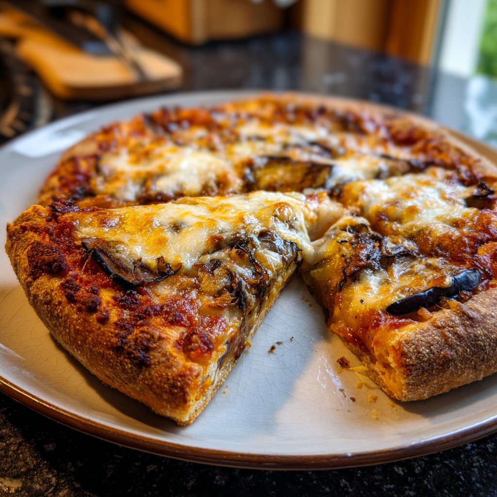 Pizza mit Aubergine und Mozzarella